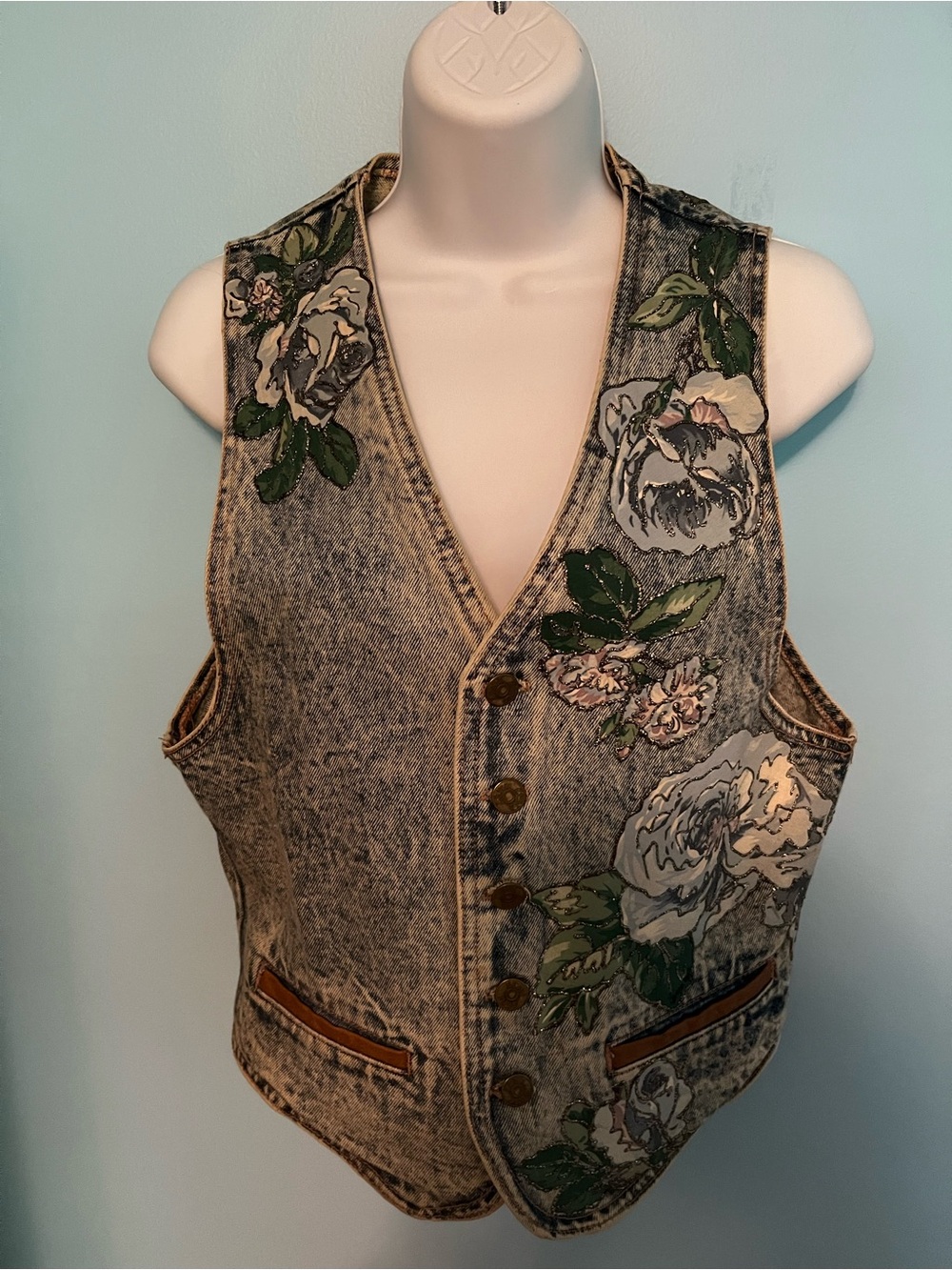 Vintage 80s Zena Handpainted Denim Vest Size Medium